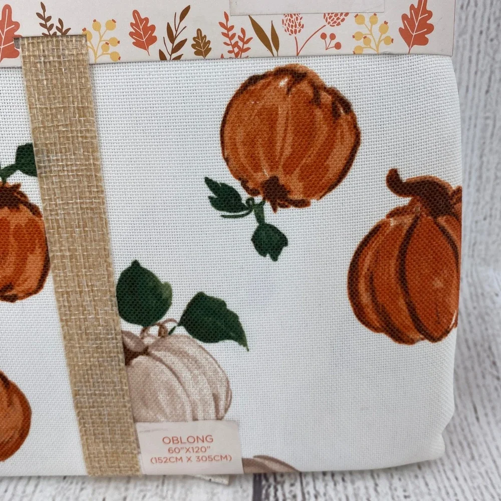 Rachel Ashwell Tablecloth 60x120 White Orange Pumpkin Farmhouse Fall Autumn